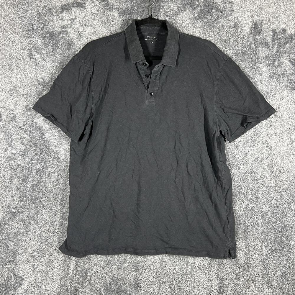 Vince Polo Shirt Mens L Black Relaxed Fit Collared Casual Lightweight